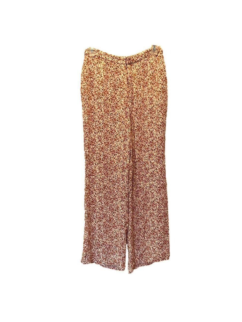 Amuse Society Wide Leg Red/Orange Floral Leaf Pattern Pants with Side Zipper